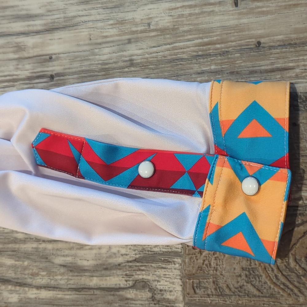 RANCH DRESS'N Fallon Taylor "Atoka" white/blue Performance rodeo shirt sz L NWT - Picture 10 of 11